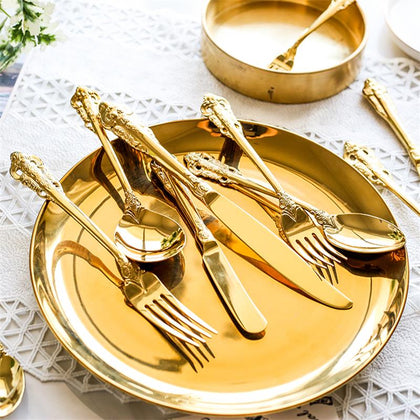 Luxury Golden Stainless Steel Dinnerware Set