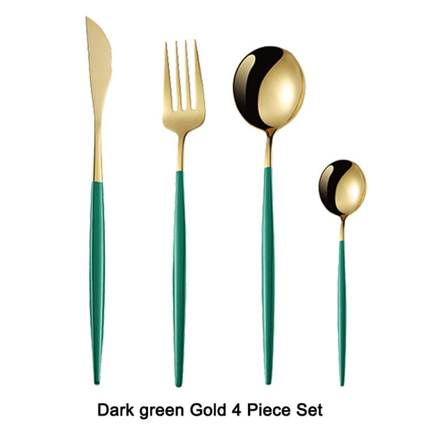 4pcs Black Gold Stainless Steel Cutlery Set I ZenQ Designs